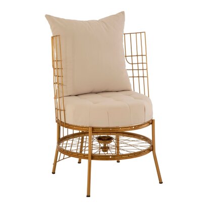 Florgate Natural Fabric and Gold Finish Wheel Design Chair