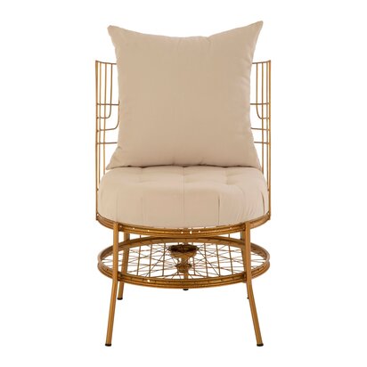 Florgate Natural Fabric and Gold Finish Wheel Design Chair