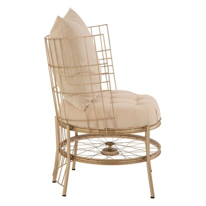 Florgate Natural Fabric and Champagne Gold Finish Wheel Design Chair