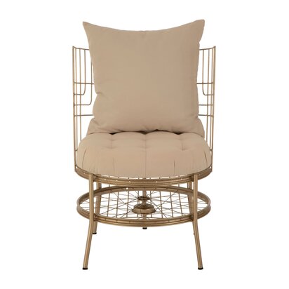 Florgate Natural Fabric and Champagne Gold Finish Wheel Design Chair