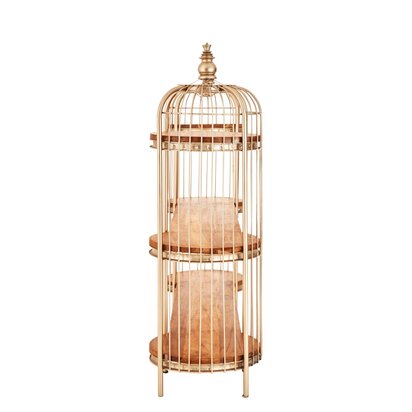Mantis Champagne Gold Finish Double Birdcage Wide Shelf Unit