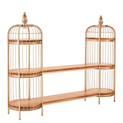 Mantis Champagne Gold Finish Double Birdcage Wide Shelf Unit