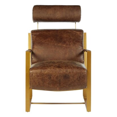 Hoxton Brown Leather Lounge Chair with Rose Gold Iron Frame