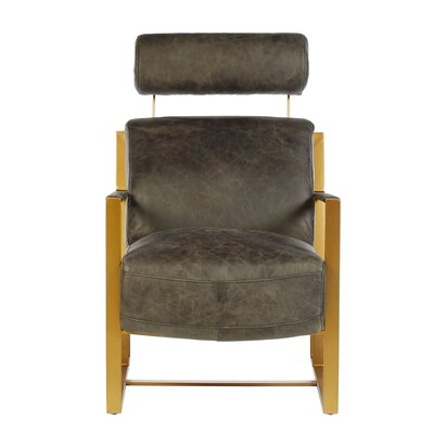 Hoxton Grey Leather Lounge Chair with Rose Gold Finish Frame