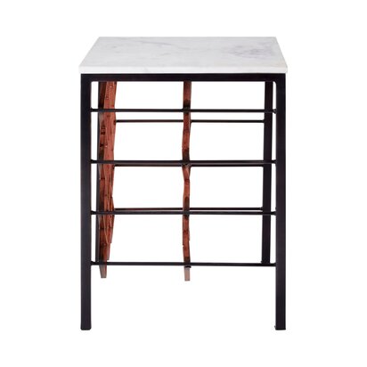 Templar White Marble Top Wine Rack Table with Black and Bronze Base