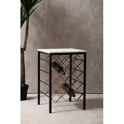 Templar White Marble Top Wine Rack Table with Black and Bronze Base