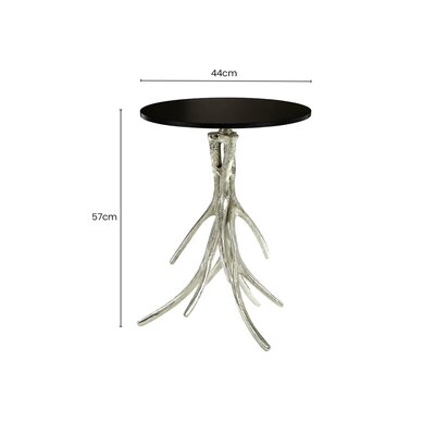 Antler Nickel Finish and Black Marble Top Round Side Table