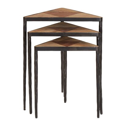 Elmo Elm Wood Set Of 3 Triangular Nesting Tables