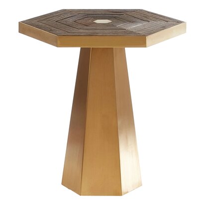 Titan Recycled Elm Wood and Gold Small Hexagon Side Table