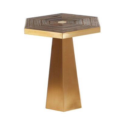 Titan Recycled Elm Wood and Gold Small Hexagon Side Table