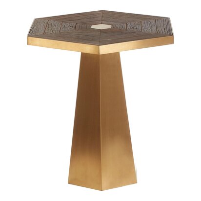 Titan Recycled Elm Wood and Gold Small Hexagon Large Table