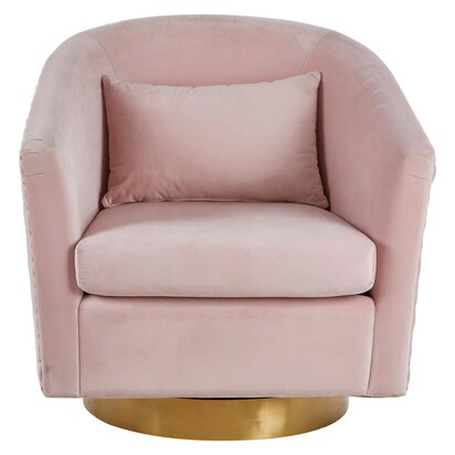 Cleyora Pink Velvet Swivel Chair with Gold Base