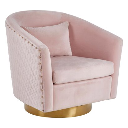 Cleyora Pink Velvet Swivel Chair with Gold Base
