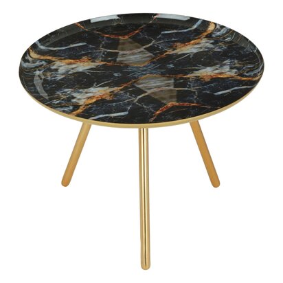 Wilarvia Marble Design Round Side Table with Gold Legs