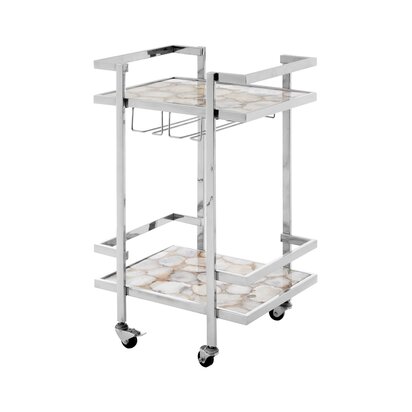 Ivyenvale White Agate and Silver 2 Tier Drinks Trolley