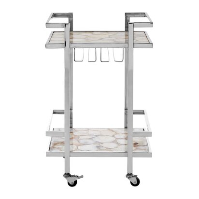 Ivyenvale White Agate and Silver 2 Tier Drinks Trolley