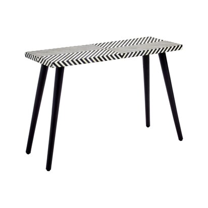 Boho Black and White Bone Inlay Console Table with Metal Legs