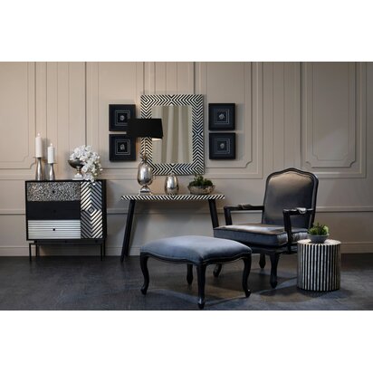 Priwick Black and White Bone Inlay Console Table with Metal Legs