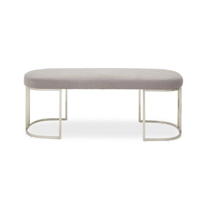 Gilden Grey Velvet Bench with Brused Silver Frame