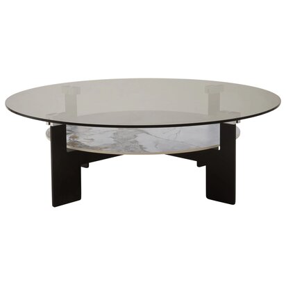 Oria Black Glass and Marble Base Side Table