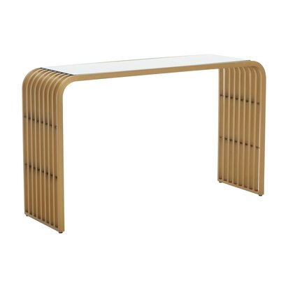 Aris Black Acacia Wood with Gold Inlay Console Table