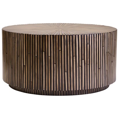 Wilbur Travertine Top and Brown Finish Mango Wood Side Table