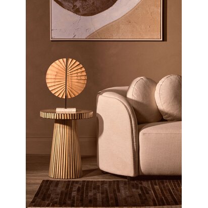 Wilbur Travertine Top and Brown Finish Mango Wood Side Table