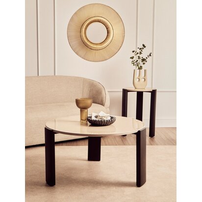Wilbur Black and White Marble Top Side Table with Mango Wood Legs