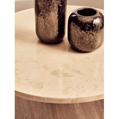 Wilbur Travertine Top and Black Finish Mango Wood Coffee Table