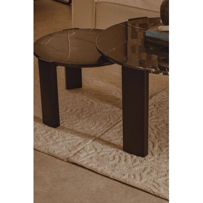 Wilbur Travertine Top and Brown Finish Mango Wood Coffee Table