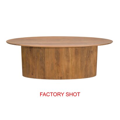 Barto Round Mango Wood Carved Ridged Side Table and Stool