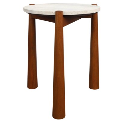 Barola Round Brown Marble and Mango Wood Carved Side Table