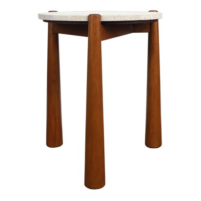 Barola Round Brown Marble and Mango Wood Carved Side Table