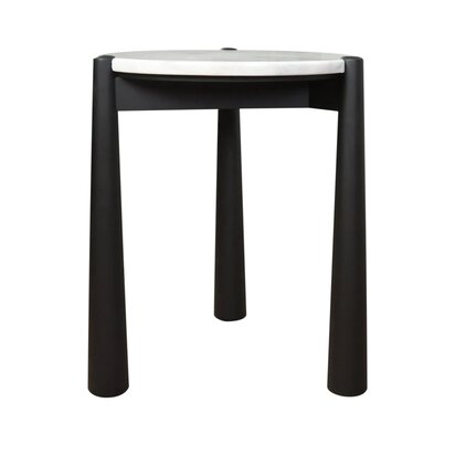 Barola Round Brown Marble and Mango Wood Carved Tiered Side Table
