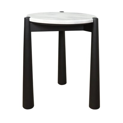 Barola Round Brown Marble and Mango Wood Carved Tiered Side Table