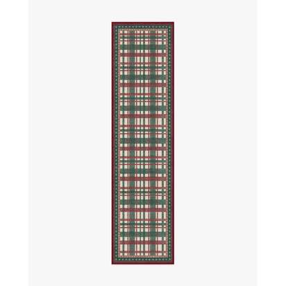Stitchwork Check Green & Red Flatwoven Rug - 75 x 305 cm - Rug + Pad System