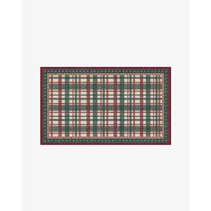 Stitchwork Check Green & Red Flatwoven Rug - 90 x 150 cm - Rug + Pad System