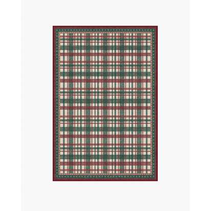 Stitchwork Check Green & Red Flatwoven Rug - 120 x 185 cm - Rug + Pad System