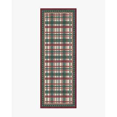 Stitchwork Check Green & Red Flatwoven Rug - 120 x 185 cm - Rug + Pad System