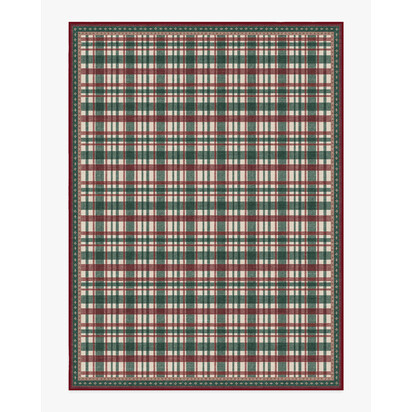 Stitchwork Check Green & Red Flatwoven Rug - 275 x 365 cm - Rug + Cushioned Pad System