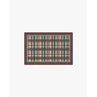 Stitchwork Check Green & Red Rug - 60 x 90 cm - All-In-One Rug