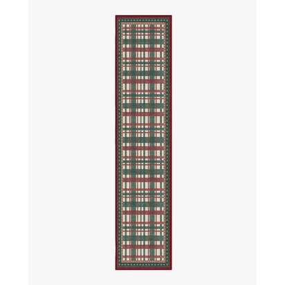 Stitchwork Check Green & Red Rug - 75 x 365 cm - All-In-One Rug