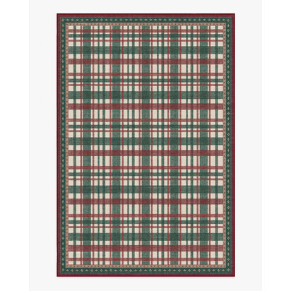 Stitchwork Check Green & Red Rug - 185 x 275 cm - All-In-One Rug
