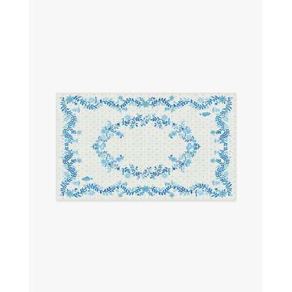 Festive Yuletide Ivory & Blue Flatwoven Rug by The Hiltons - 90 x 150 cm - Rug + Cushioned Pad System