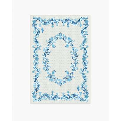 Festive Yuletide Ivory & Blue Flatwoven Rug by The Hiltons - 120 x 185 cm - Rug + Cushioned Pad System