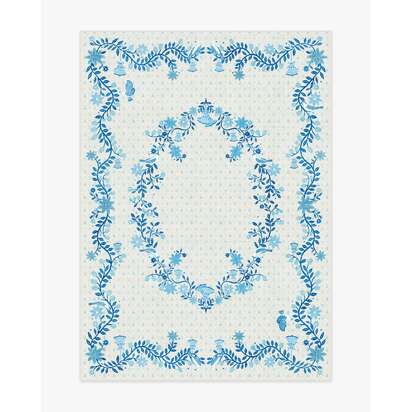 Festive Yuletide Ivory & Blue Flatwoven Rug by The Hiltons - 150 x 215 cm - Rug + Cushioned Pad System