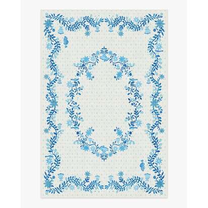 Festive Yuletide Ivory & Blue Flatwoven Rug by The Hiltons - 185 x 275 cm - Rug + Cushioned Pad System
