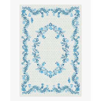 Festive Yuletide Ivory & Blue Flatwoven Rug by The Hiltons - 200 x 290 cm - Rug + Cushioned Pad System