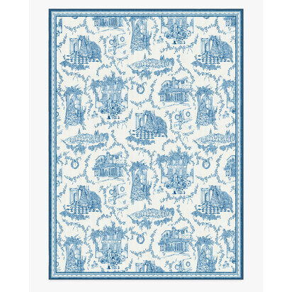 Home Sweet Home Toile Ivory & Navy Flatwoven Rug by The Hiltons - 305 x 425 cm - Rug + Pad System