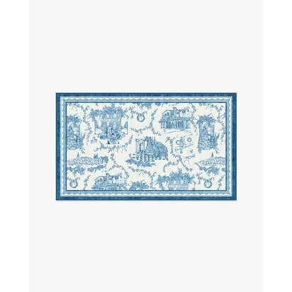 Home Sweet Home Toile Ivory & Navy Flatwoven Rug by The Hiltons - 90 x 150 cm - Rug + Cushioned Pad System
